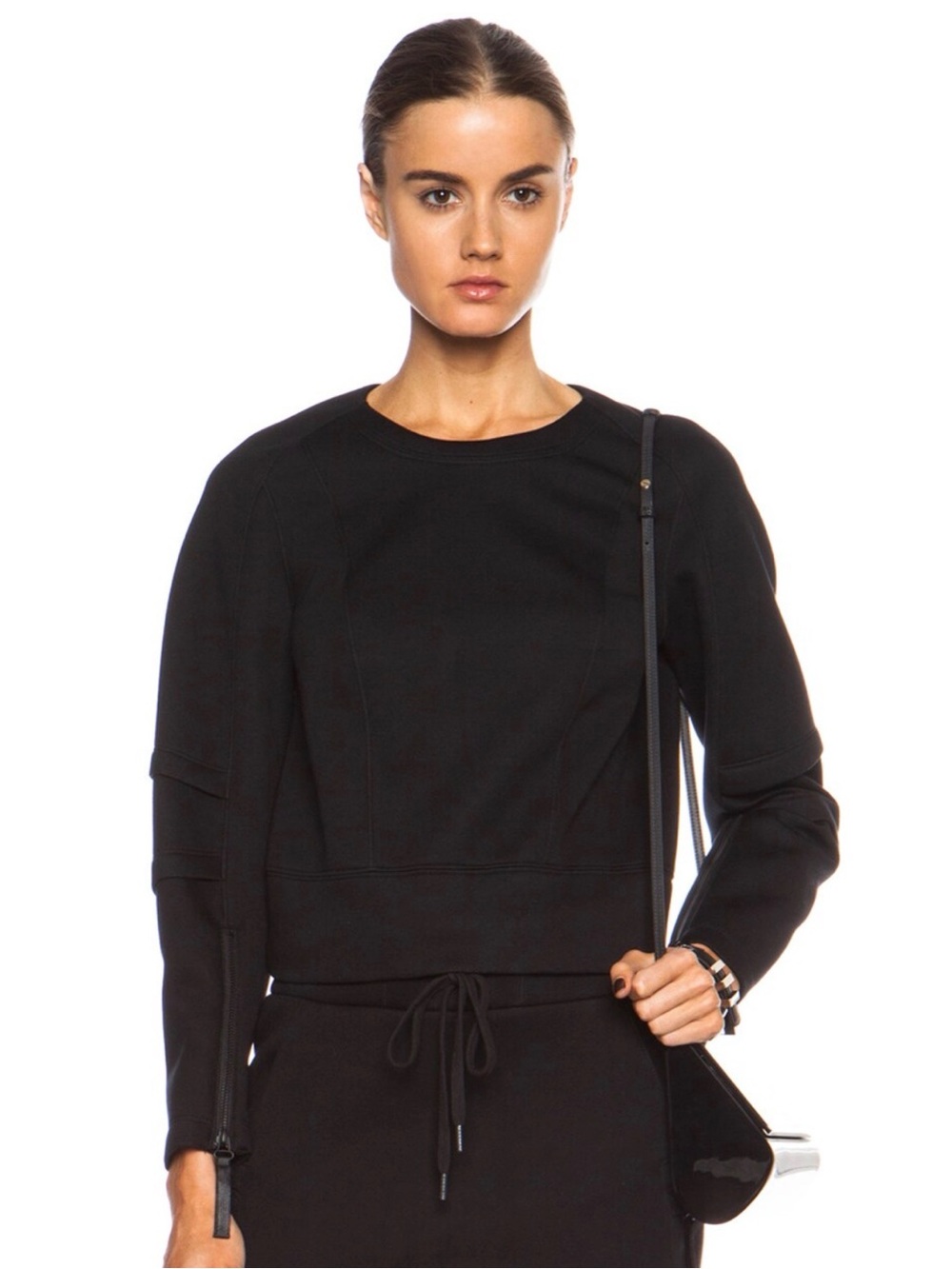 Helmut Lang Light Gray Neoprene like Sponge Fleece Zip-Cuff Crewneck Sweatshirt - Picture 13 of 16